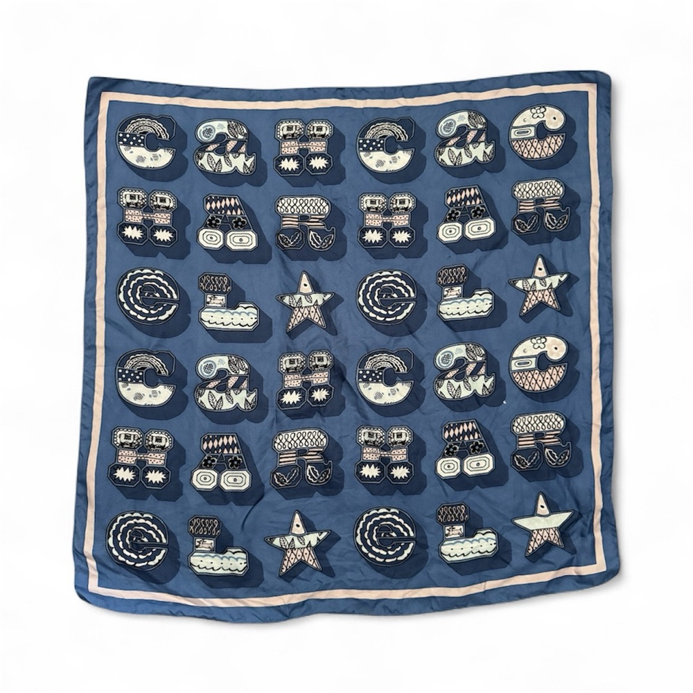 Blue Letters Patterned Square Scarf